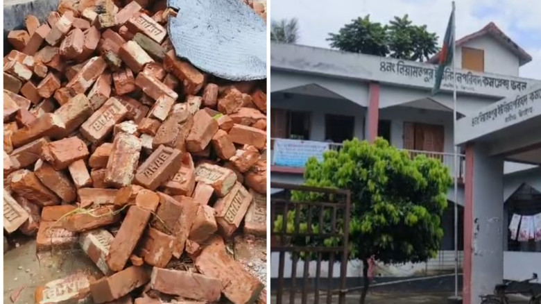 কালীগঞ্জে রাস্তা নির্মাণের ইট বালি বাড়িতে নিয়ে গে...